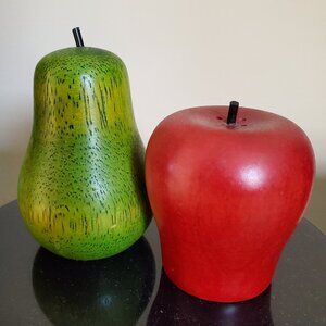 Vintage Wooden Apple and Pear Salt and Pepper Shaker Set